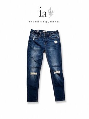 Vigoss Dark Wash Distressed Skinny Jeans Ripped Knee Stretch Denim